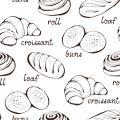 Seamless vector background with hand drawn pastry