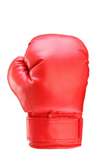 A studio shot of a red boxing glove