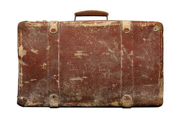 old retro threadbare suitcase on transparent background