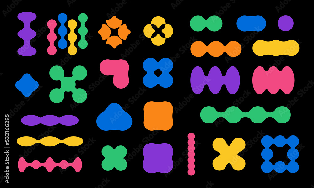 Poster abstract minimalistic geometric elements set. colorful collection of contemporary simple various sha