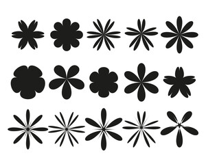 Abstract geometric shape set. Geometric flowers, black trendy minimalist figures