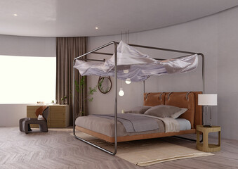 3d rendering,3d illustration, Interior Scene and  Mockup,bedroom modern style,brown and gray.