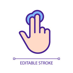 Obraz premium Double finger touch pixel perfect RGB color icon. Multi touch technology. Touch screen navigation. Smartphone. Silhouette symbol on white space. Solid pictogram. Vector isolated illustration
