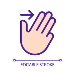 Obraz premium Three finger swipe pixel perfect RGB color icon. Multi touch control. Touchscreen navigation. Digital device. Silhouette symbol on white space. Solid pictogram. Vector isolated illustration