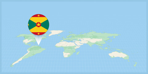 Location of Grenada on the world map, marked with Grenada flag pin. - obrazy, fototapety, plakaty