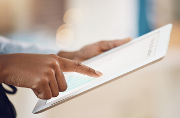 Business hands, digital tablet dashboard and finance analytics for graph planning, investment stats...