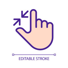 Obraz premium Zoom out touch pixel perfect RGB color icon. Multi touch technology. Adjust zoom. Touchscreen. Smartphone. Silhouette symbol on white space. Solid pictogram. Vector isolated illustration