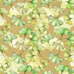 Ginkgo biloba leaves seamless pattern
