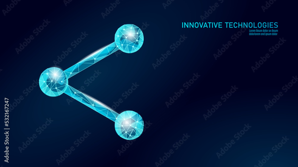 Poster share 3d sign low poly. send social media post exchange. global information data message sharing. op