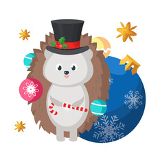 Vector cute Christmas hedgehog animal winter card