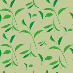 seamless green tea leaves pattern