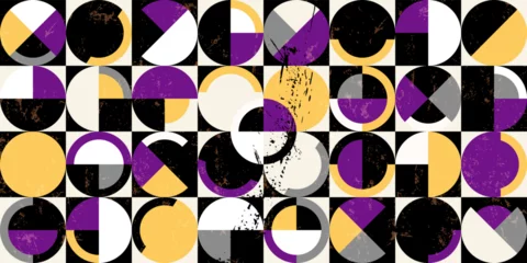 Foto op Canvas colorful abstract geometric background pattern, retro style, with circles, semicircle, squares, paint strokes and splashes © Kirsten Hinte
