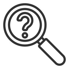 Question mark under magnifying glass - icon, illustration on white background, outline style