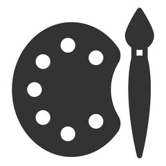 Palette with paints and brush for drawing - icon, illustration on white background, glyph style