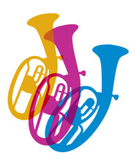 Colorful music graphic with tuba.