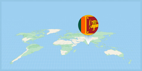 Location of Sri Lanka on the world map, marked with Sri Lanka flag pin. - obrazy, fototapety, plakaty