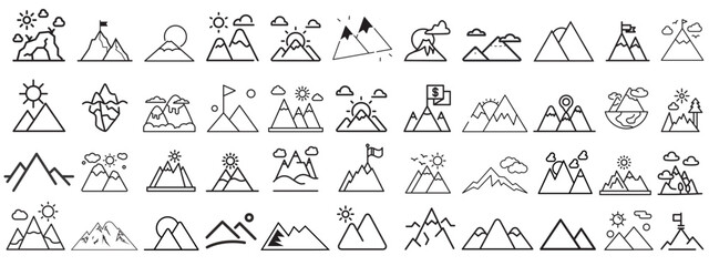 Mountain icons set,Vector line icons collection of mountain,