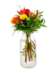 Closeup of an isolated flower arrangement in a glass vase