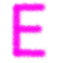 Pink furry letter E isolated on white background