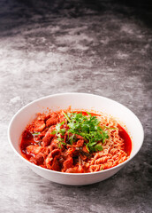 Thai hot and spicy noodles with pork