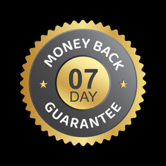 7 day money back guarantee.  100% Money back Guaranteed, trust badge vector design, money back logo design, money back guaranteed