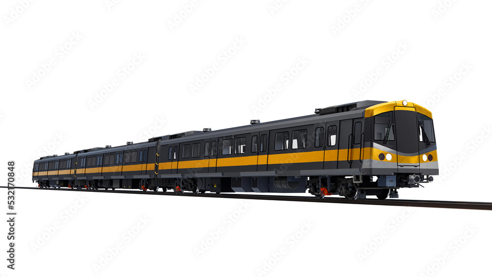 Poster 3d model of a subway train on a white isolated background. 3d rendering.