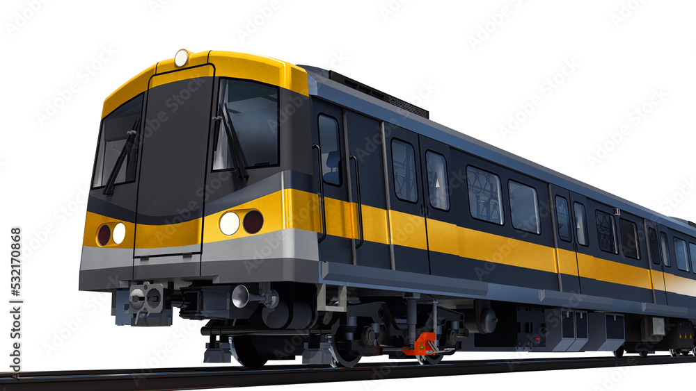 Poster 3d model of a subway train on a white isolated background. 3d rendering.