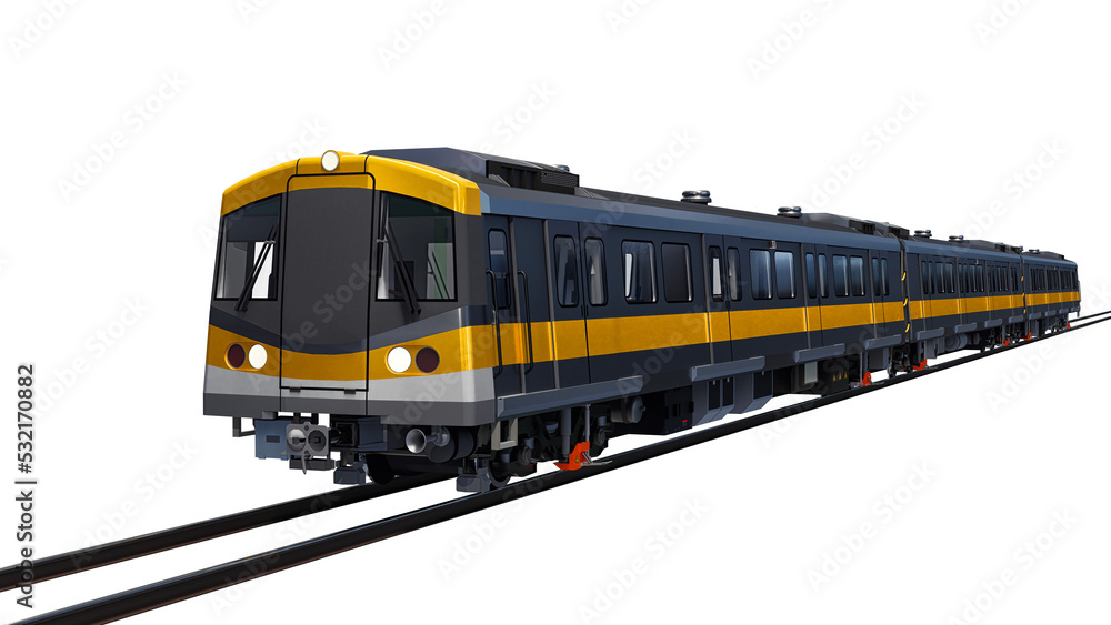 Poster 3d model of a subway train on a white isolated background. 3d rendering.