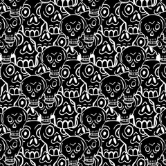 Abstract decorative seamless background. Horror. Smiling sculls. Death. Contrast theme.