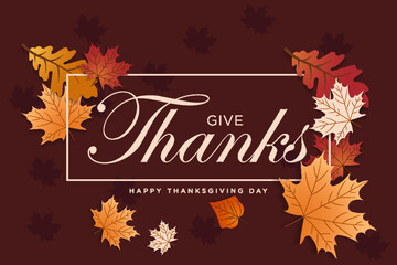 elegant thanksgiving lettering with maple leaf and frame - obrazy, fototapety, plakaty