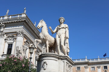 Obraz premium The Dioscuri statue in the beautiful Campidoglio square in Rome.