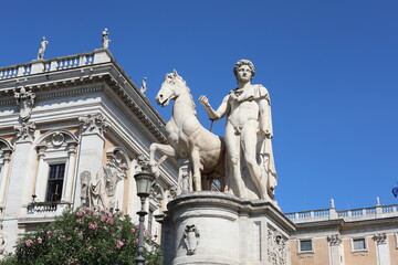 Obraz premium The Dioscuri statue in the beautiful Campidoglio square in Rome.