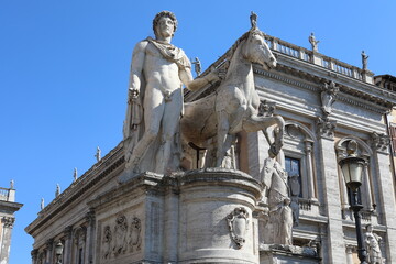 Fototapeta na wymiar The Dioscuri statue in the beautiful Campidoglio square in Rome.