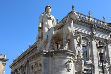 Fototapeta na wymiar The Dioscuri statue in the beautiful Campidoglio square in Rome.