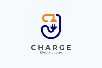 Abstract Letter J Electric Plug Logo, Letter J and Plug combination, flat design logo template element, vector illustration