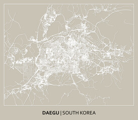 Daegu (Yeongnam, South Korea) street map outline for poster, paper cutting.