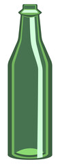Single empty green glass beer bottle