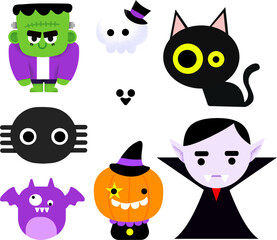 halloween monsters vector illustration set