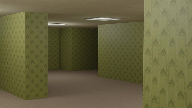 Backrooms raw 4k 3D animation, walking and looking around, popular internet legend