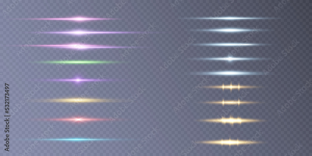 Poster set of purple horizontal highlights of abstract glowing stars and twinkles. vector.