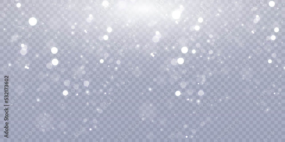 Fototapete Light effect with many shimmering highlights on a transparent background. Abstract bokeh lights.