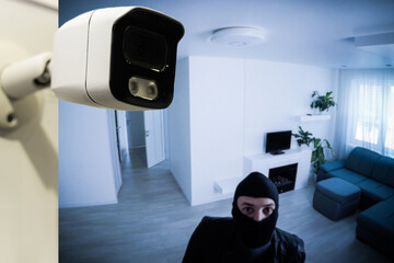 Security Camera Concept. the camera in the room of the thief