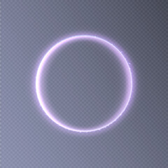 Glowing circle on a transparent background. Luminous ring with illumination. Round frame with glitter. Luxury element for advertising.