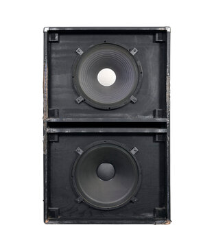 Old bass speaker box with 15 inch woofers isolated.