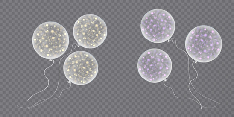 Air translucent balloons isolated on a transparent background for congratulations and invitations.