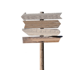 Old blank wooden arrow directional sign isolated.