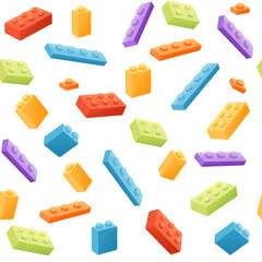 Seamless pattern of colored brick block toys different sizes and types vector illustration on white background