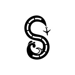 Obraz premium illustration of the letter S with roads, airports, seas, waves, runways and planes