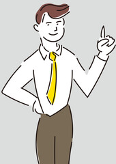 指差しのジェスチャーをしているネクタイをした男性のイラスト