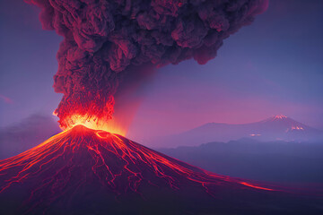 volcano eruption with lava and smoke, 3d render, 3d illustration - obrazy, fototapety, plakaty